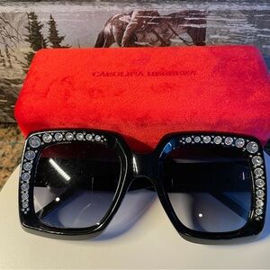 New Carolina Herrera Black Sunglasses with Sparkling Accents